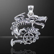 CURLING DRAGON AND PENTACLE SILVER PENDANT TP3295