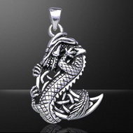 DRAGON CLUTCHING CELTIC MOON SILVER PENDANT TP992